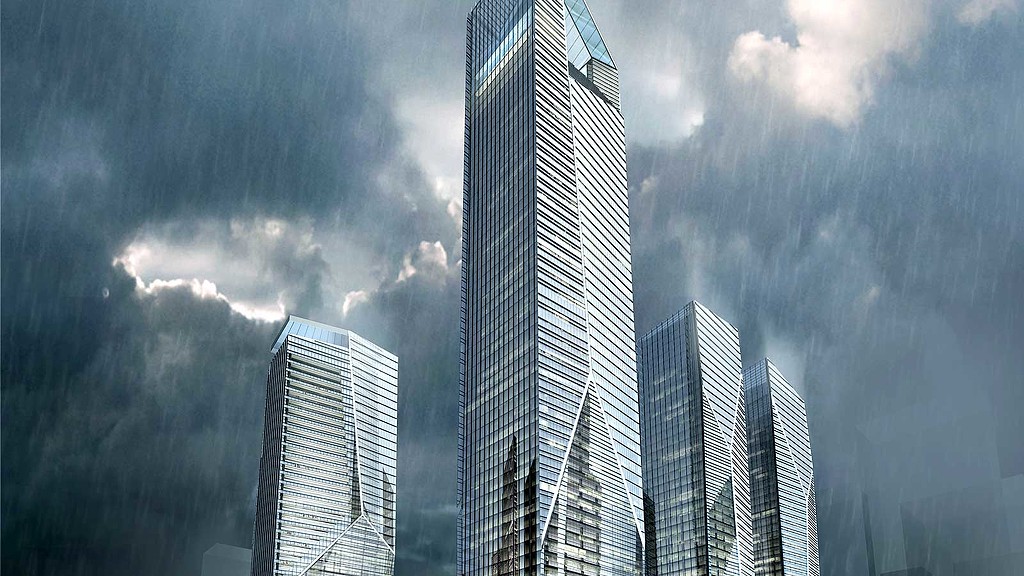 A few skyscrapers in a city.