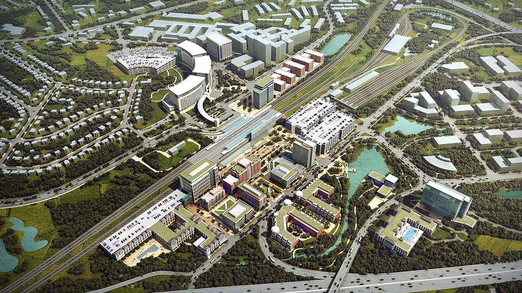 Aerial view of a city.