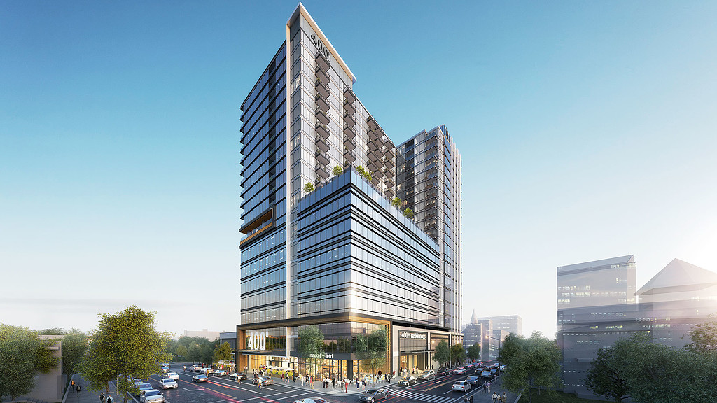 A tall building with many windows.