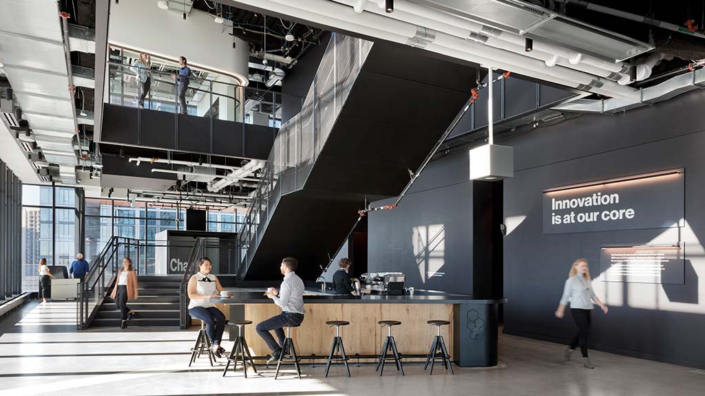 Verizon at The Hub workplace cafe bar.