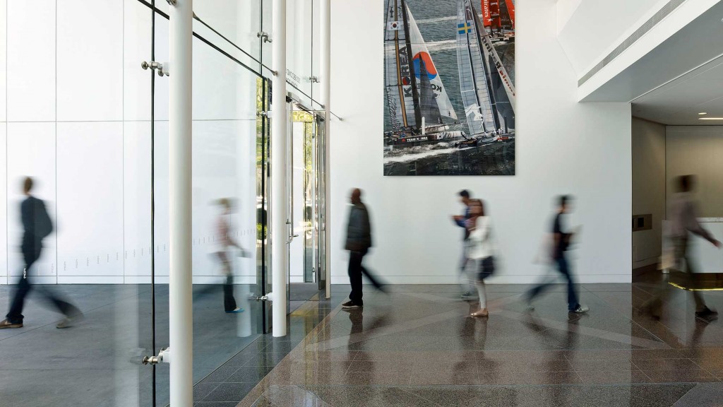 People walking in a building.