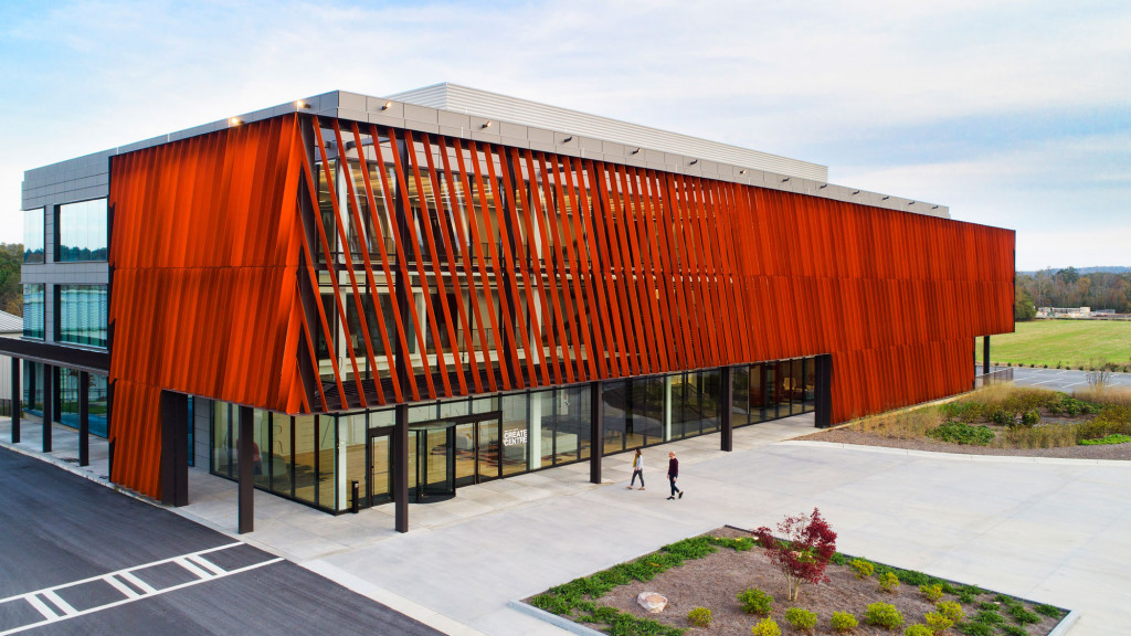 A building with a red roof.