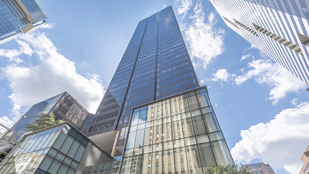 A low angle view of a building.