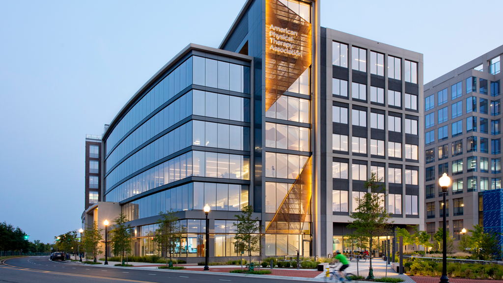 A building with glass windows.