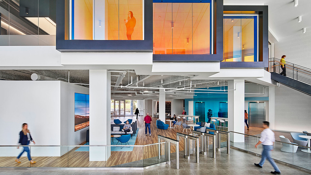 People walking inside a building.