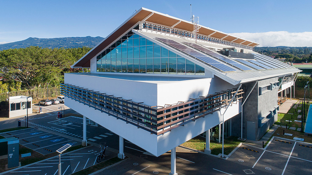A building with glass walls.