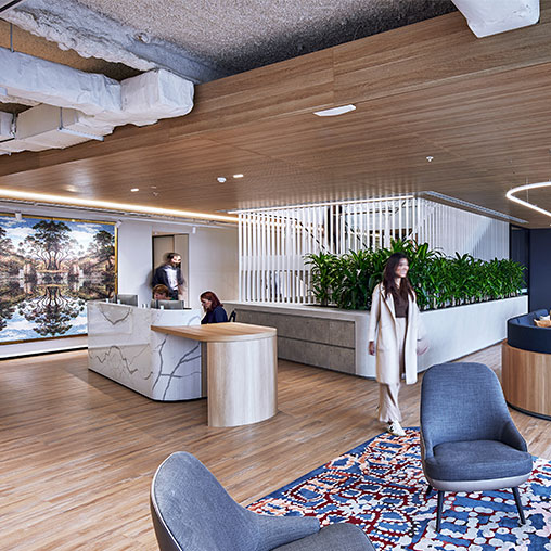 Global insurance company headquarters reception area