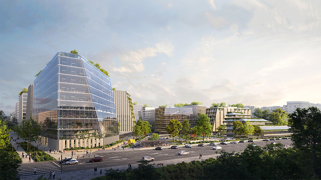 The Justice District exterior rendering.