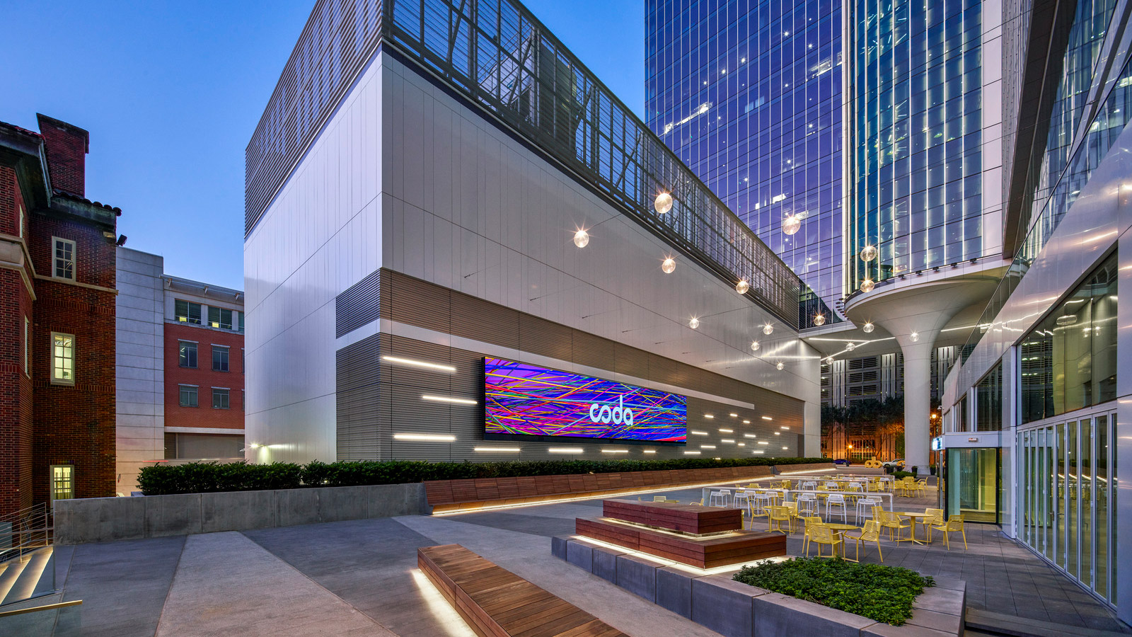A building with a glass front.