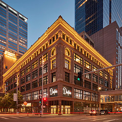 Dayton's building exterior at night
