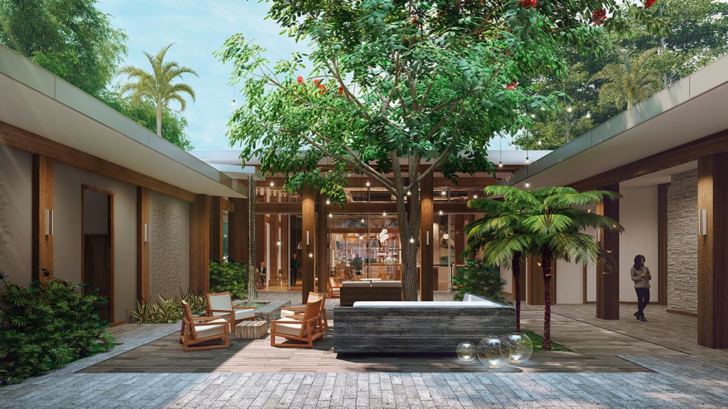 Botanika Osa Peninsula courtyard rendering