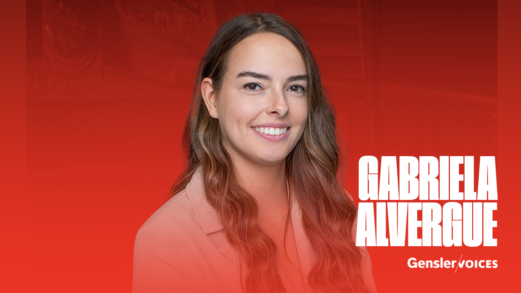 Gabriela Alvergue headshot with Gensler Voices overlay