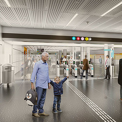 A man and a child at an airport.