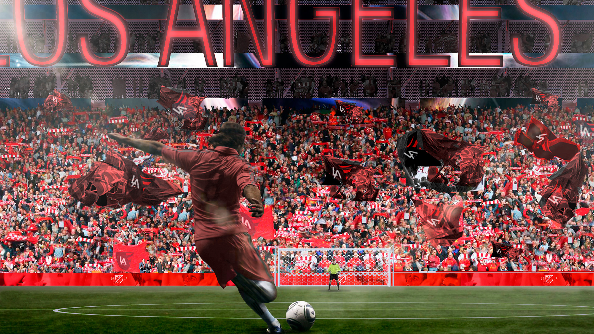 A football player kicking a ball.