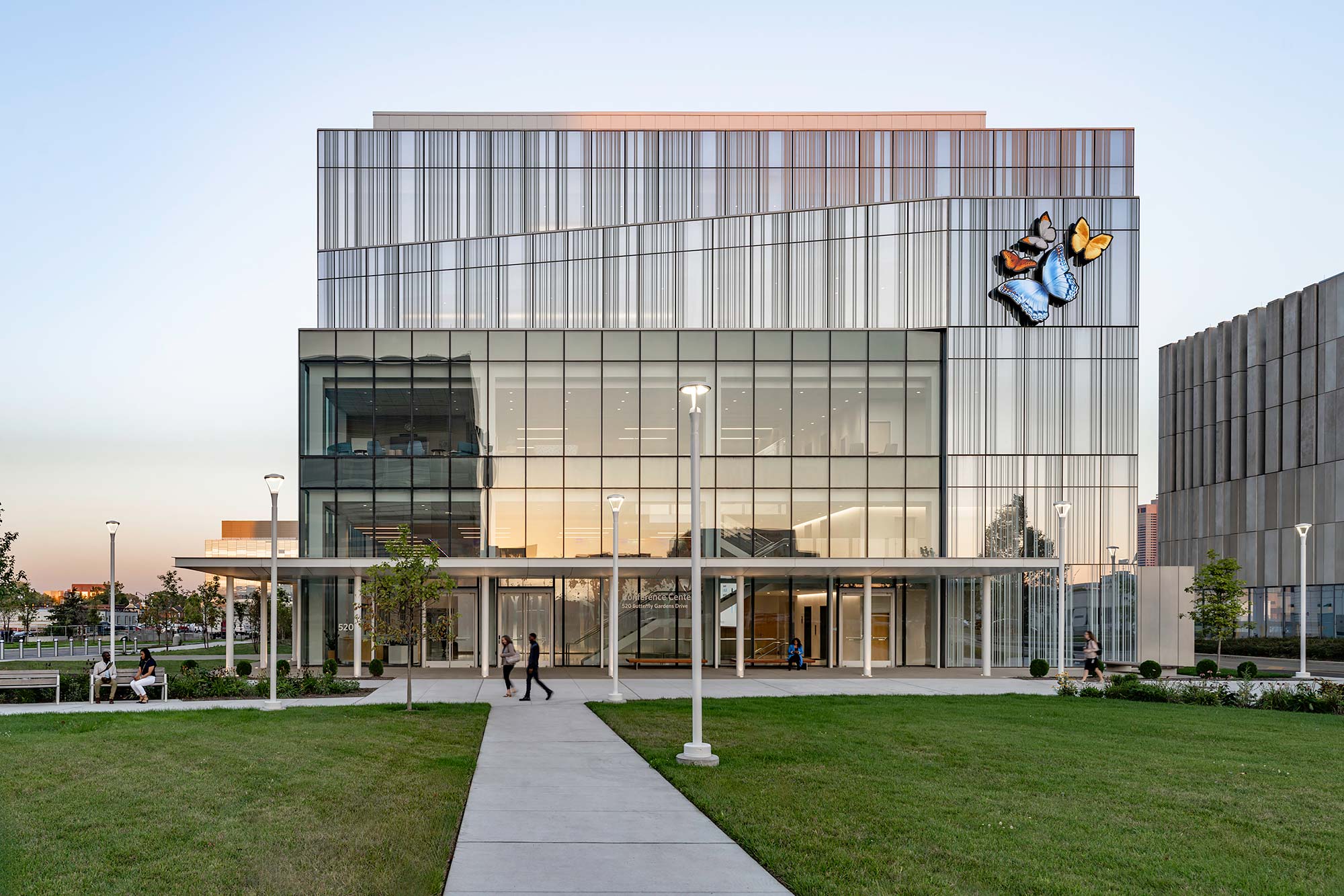 A building with glass windows.