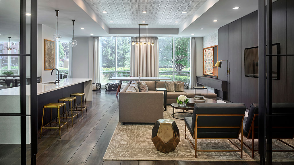 A living room with a large window.